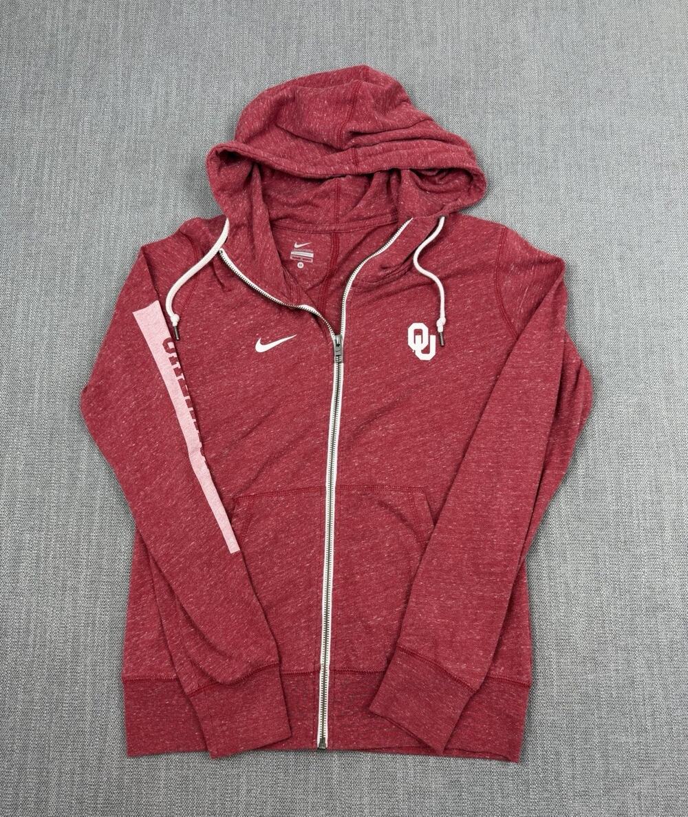 Nike Oklahoma Sooners Full Zip Hoodie Women’s Medium Red Heather OU Sweatshirt